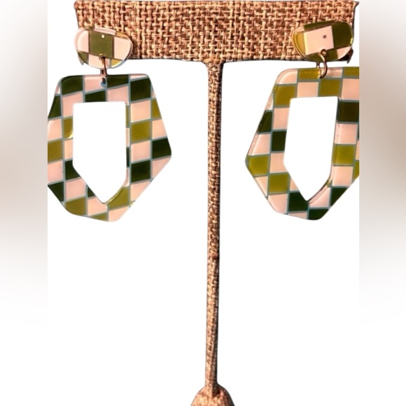 Jewelry - Geometric Green and White Earrings. 
BUY 2 GET 1 FREE!!